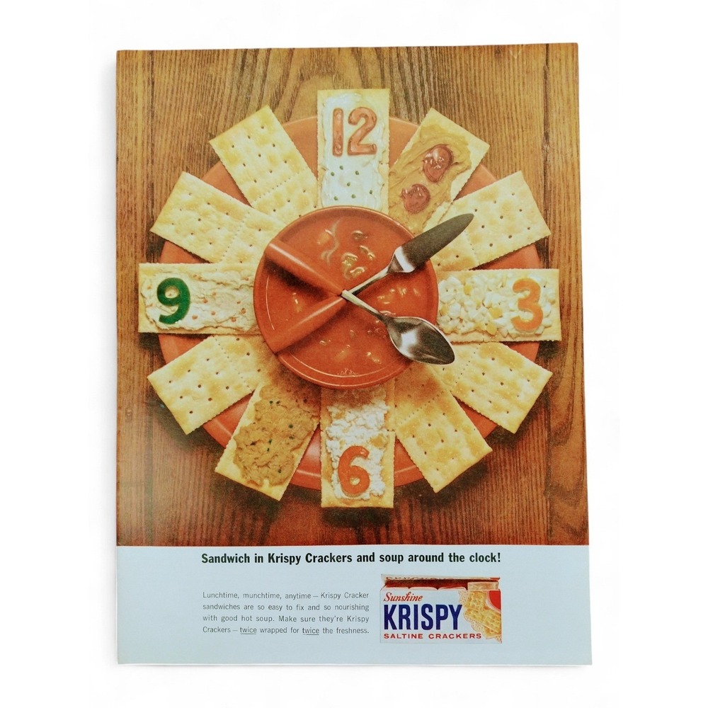 1963 Krispy Crackers Wall Clock Plate - PRINT AD Original Vtg Ephemera